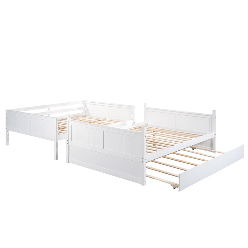 Full Over Full Bunk Bed with Twin Size Trundle, Ladder, Head and Footboard - White - Urban Living Furniture (Los Angeles, CA)