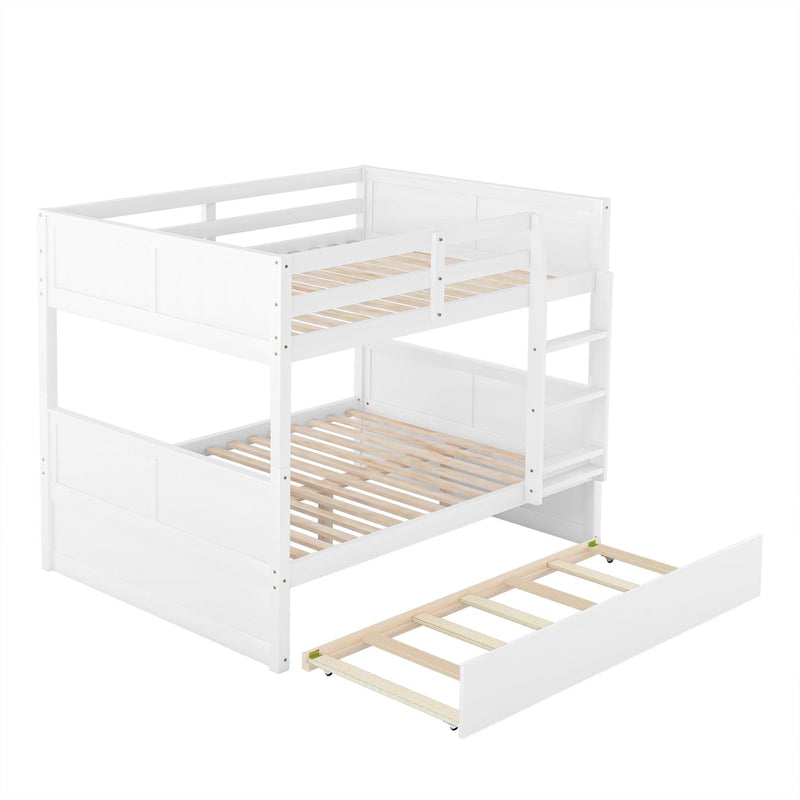 Full Over Full Bunk Bed with Twin Size Trundle, Ladder, Head and Footboard - White - Urban Living Furniture (Los Angeles, CA)