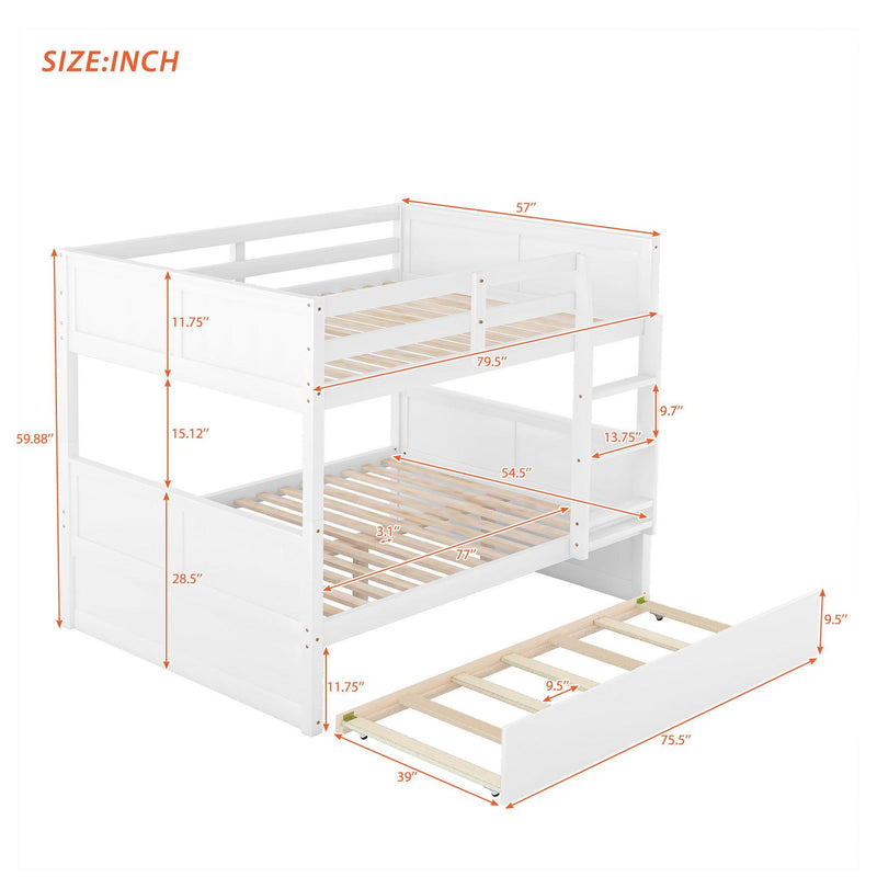 Full Over Full Bunk Bed with Twin Size Trundle, Ladder, Head and Footboard - White - Urban Living Furniture (Los Angeles, CA)