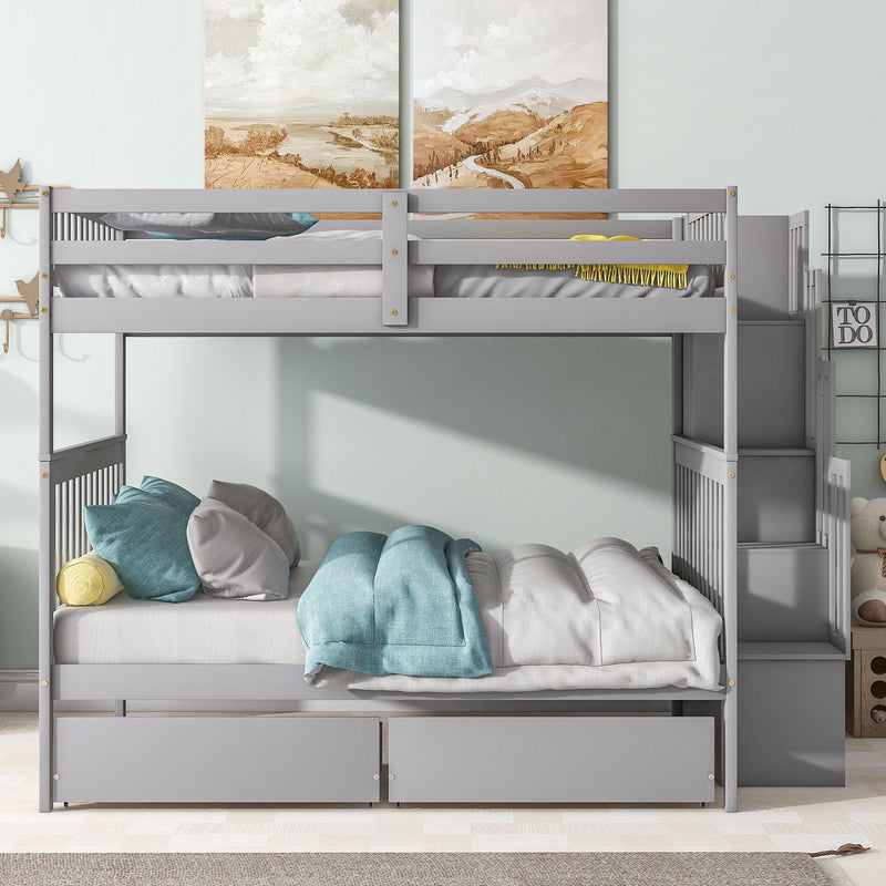 Full Over Full Convertible Bunk Bed with Drawers,Storage Staircase, Head and Footboard - Gray - Urban Living Furniture (Los Angeles, CA)