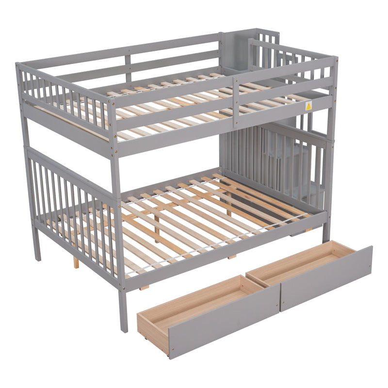 Full Over Full Convertible Bunk Bed with Drawers,Storage Staircase, Head and Footboard - Gray - Urban Living Furniture (Los Angeles, CA)