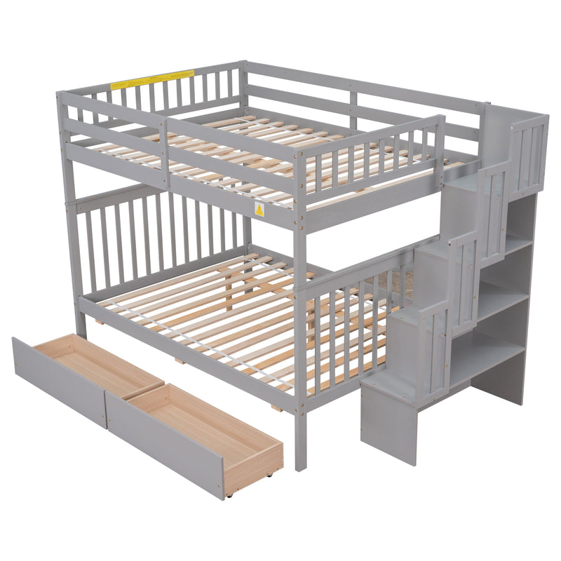 Full Over Full Convertible Bunk Bed with Drawers,Storage Staircase, Head and Footboard - Gray - Urban Living Furniture (Los Angeles, CA)