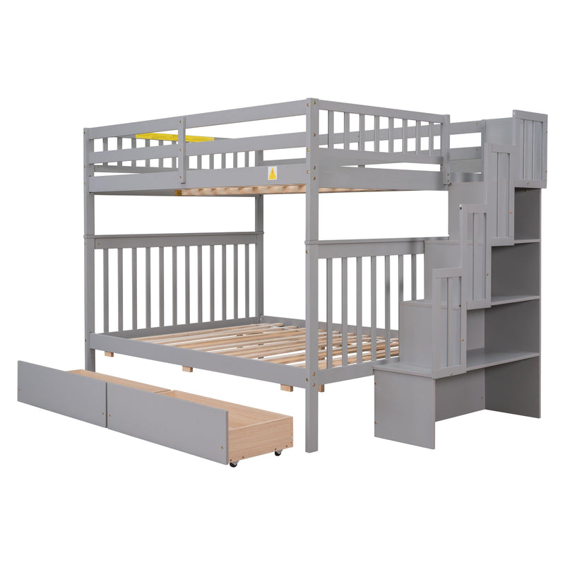 Full Over Full Convertible Bunk Bed with Drawers,Storage Staircase, Head and Footboard - Gray - Urban Living Furniture (Los Angeles, CA)