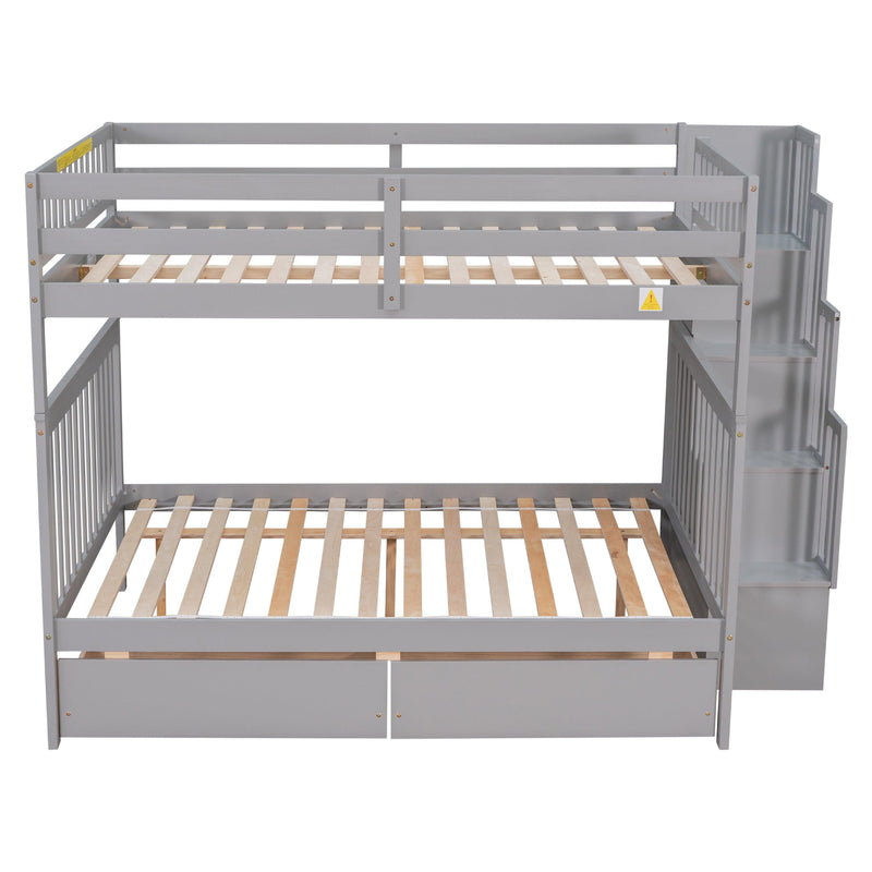 Full Over Full Convertible Bunk Bed with Drawers,Storage Staircase, Head and Footboard - Gray - Urban Living Furniture (Los Angeles, CA)