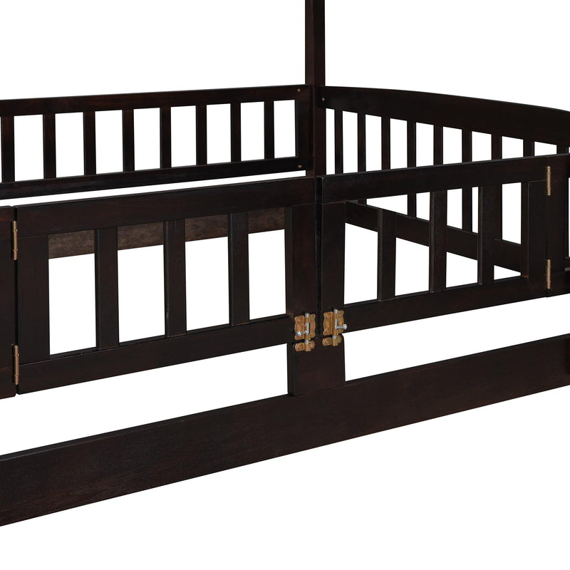 Full over Full Low Bunk Bed with Slide, Fence and Ladder - Espresso