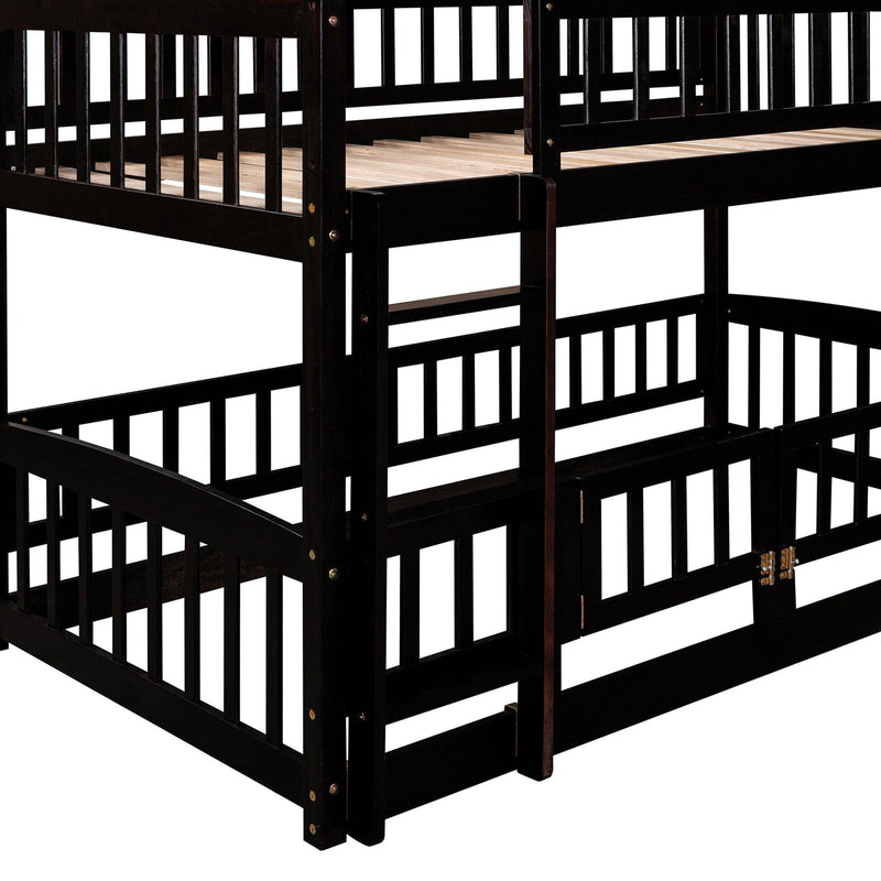 Twin over Twin Low Bunk Bed with Slide, Fence and Ladder - Espresso - Urban Living Furniture (Los Angeles, CA)