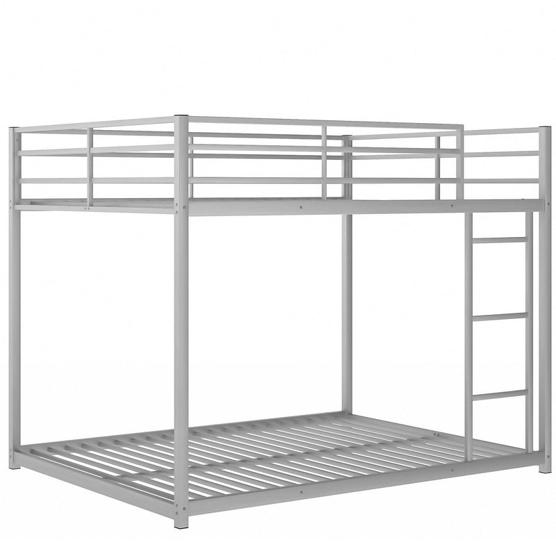 Full over Full Low Metal Bunk Bed with Ladder and Guardrail - Silver - Urban Living Furniture (Los Angeles, CA)