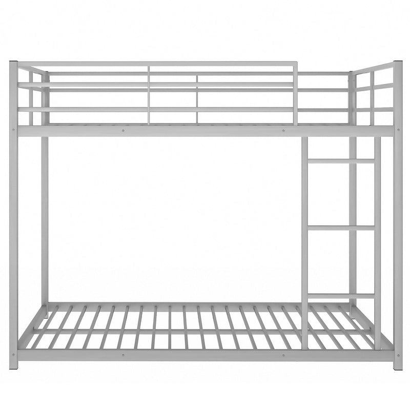 Full over Full Low Metal Bunk Bed with Ladder and Guardrail - Silver - Urban Living Furniture (Los Angeles, CA)