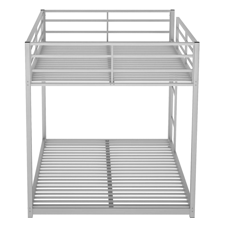 Full over Full Low Metal Bunk Bed with Ladder and Guardrail - Silver