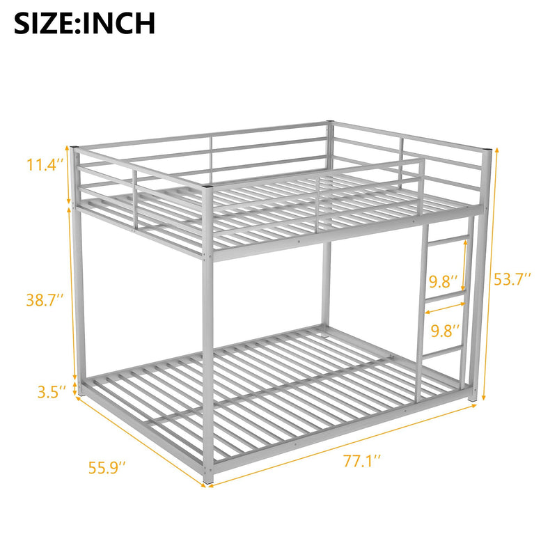 Full over Full Low Metal Bunk Bed with Ladder and Guardrail - Silver - Urban Living Furniture (Los Angeles, CA)