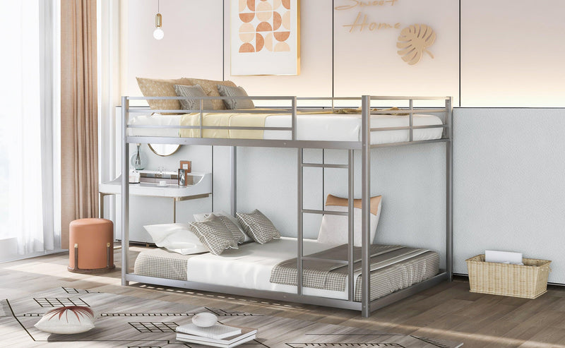 Full over Full Low Metal Bunk Bed with Ladder and Guardrail - Silver - Urban Living Furniture (Los Angeles, CA)