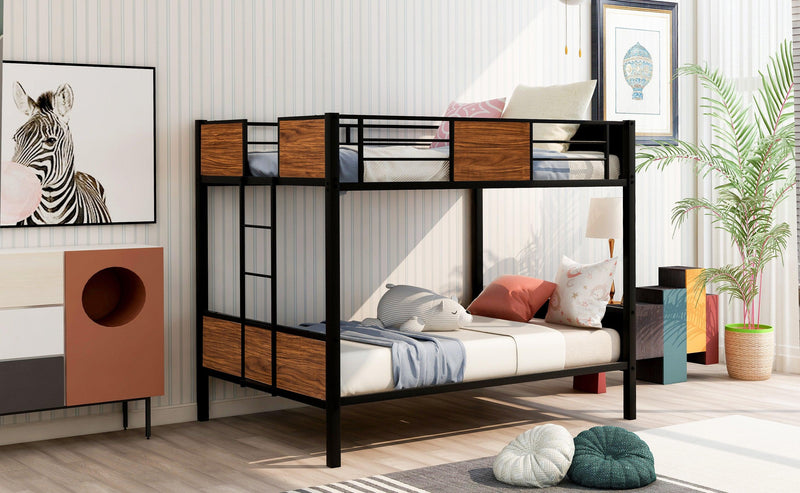 Modern Style Full over Full Metal Bunk Bed Safety Rail and Built-in Ladder - Urban Living Furniture (Los Angeles, CA)