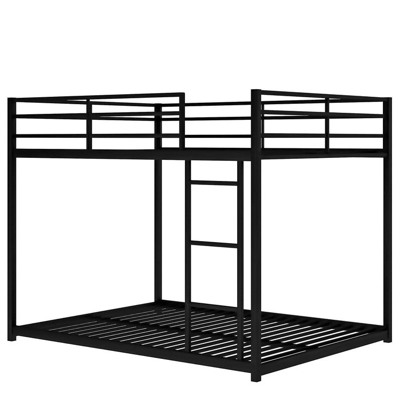 Full over Full Low Metal Bunk Bed with Ladder and Guardrail - Black - Urban Living Furniture (Los Angeles, CA)