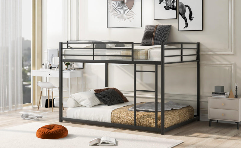 Full over Full Low Metal Bunk Bed with Ladder and Guardrail - Black - Urban Living Furniture (Los Angeles, CA)