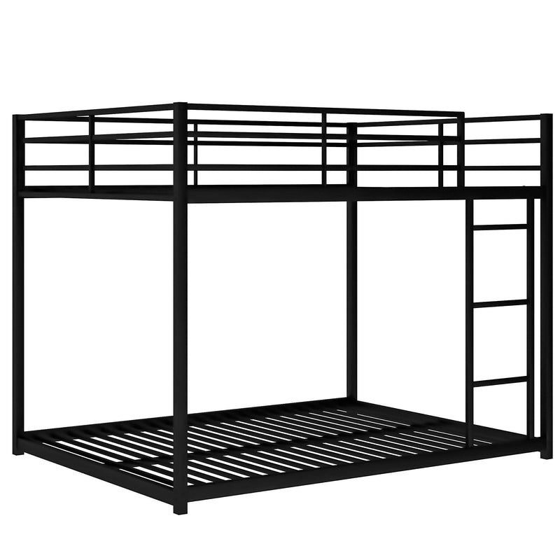 Full over Full Low Metal Bunk Bed with Ladder and Guardrail - Black - Urban Living Furniture (Los Angeles, CA)