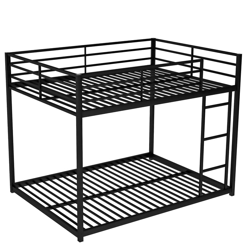 Full over Full Low Metal Bunk Bed with Ladder and Guardrail - Black - Urban Living Furniture (Los Angeles, CA)