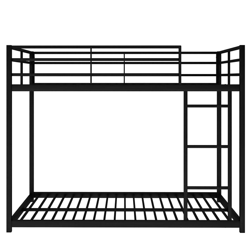 Full over Full Low Metal Bunk Bed with Ladder and Guardrail - Black - Urban Living Furniture (Los Angeles, CA)