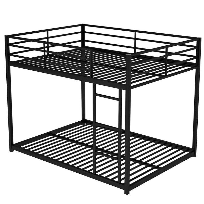 Full over Full Low Metal Bunk Bed with Ladder and Guardrail - Black - Urban Living Furniture (Los Angeles, CA)