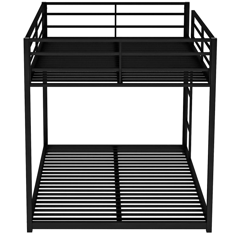 Full over Full Low Metal Bunk Bed with Ladder and Guardrail - Black