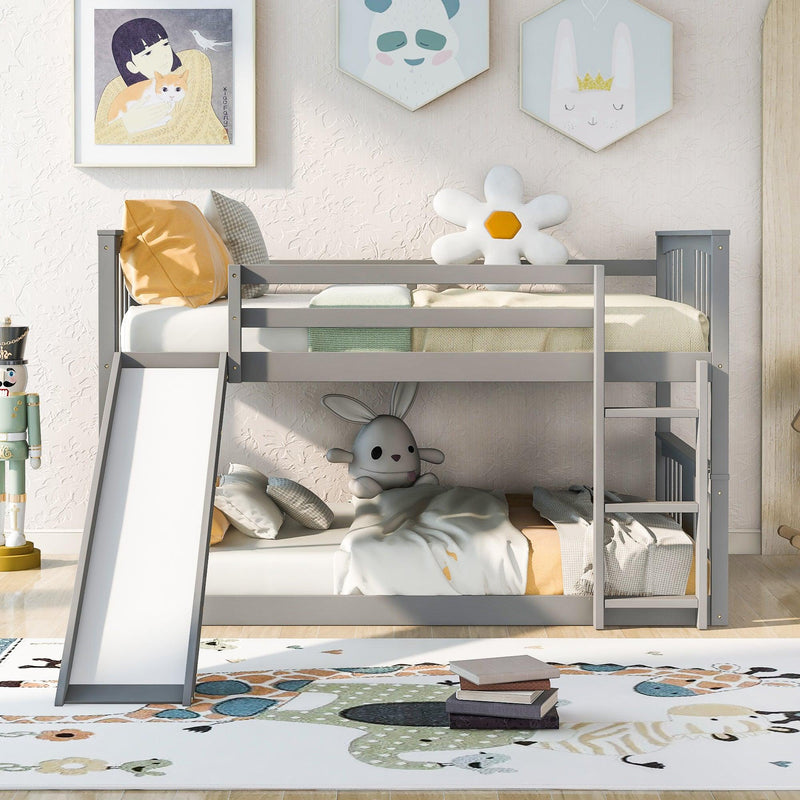 Full Over Full Bunk Bed with Ladder with Slide - Gray - Urban Living Furniture (Los Angeles, CA)