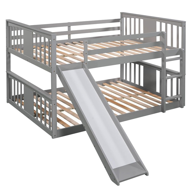 Full Over Full Bunk Bed with Ladder with Slide - Gray - Urban Living Furniture (Los Angeles, CA)