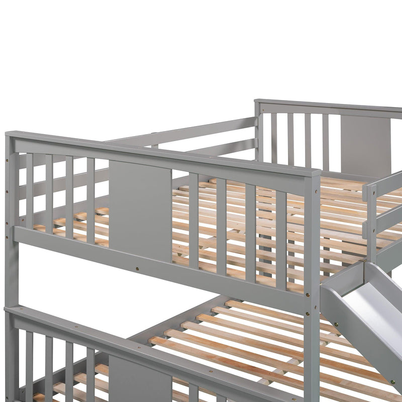 Full Over Full Bunk Bed with Ladder with Slide - Gray - Urban Living Furniture (Los Angeles, CA)