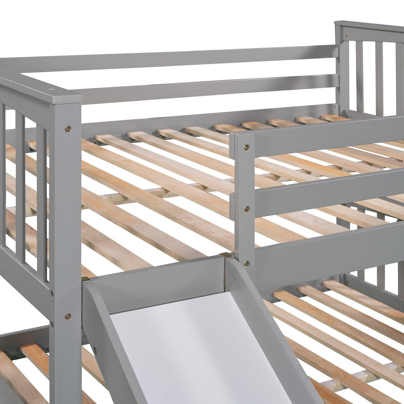 Full Over Full Bunk Bed with Ladder with Slide - Gray - Urban Living Furniture (Los Angeles, CA)