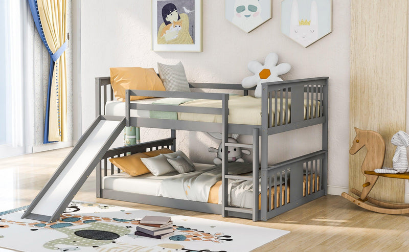 Full Over Full Bunk Bed with Ladder with Slide - Gray - Urban Living Furniture (Los Angeles, CA)