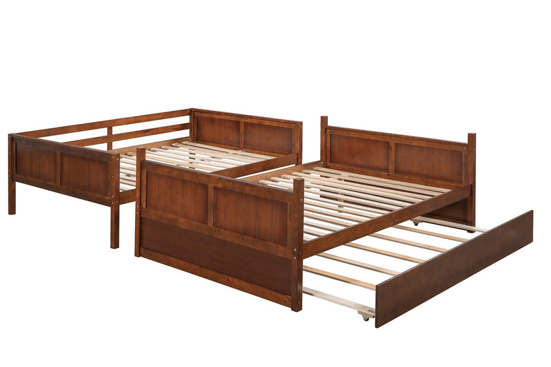 Full Over Full Bunk Bed with Twin Size Trundle, Ladder, Head and Footboard - Walnut - Urban Living Furniture (Los Angeles, CA)