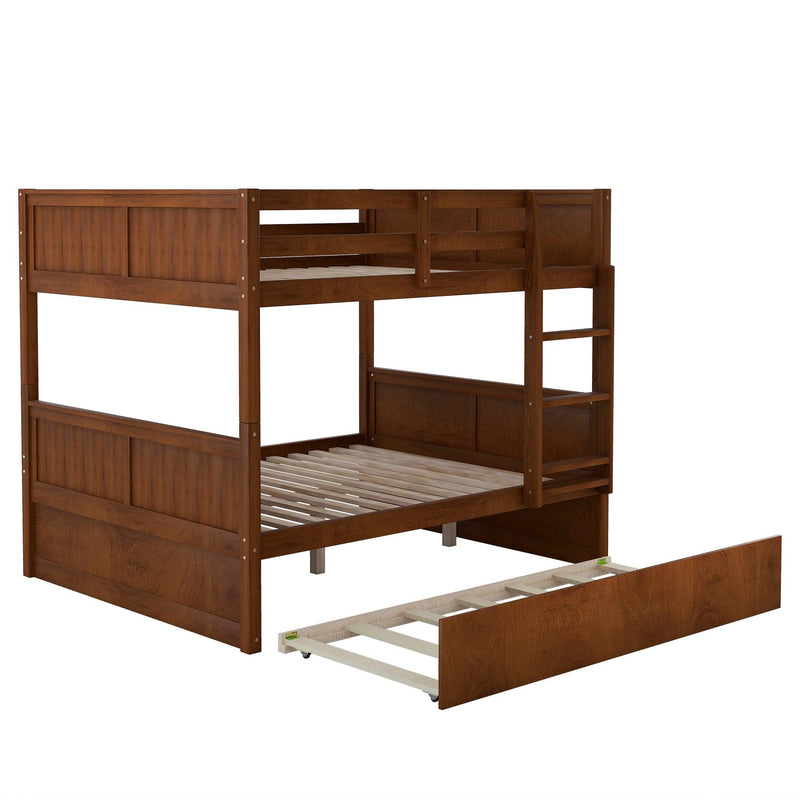 Full Over Full Bunk Bed with Twin Size Trundle, Ladder, Head and Footboard - Walnut - Urban Living Furniture (Los Angeles, CA)