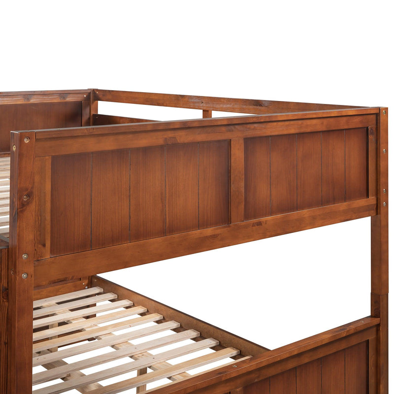 Full Over Full Bunk Bed with Twin Size Trundle, Ladder, Head and Footboard - Walnut - Urban Living Furniture (Los Angeles, CA)