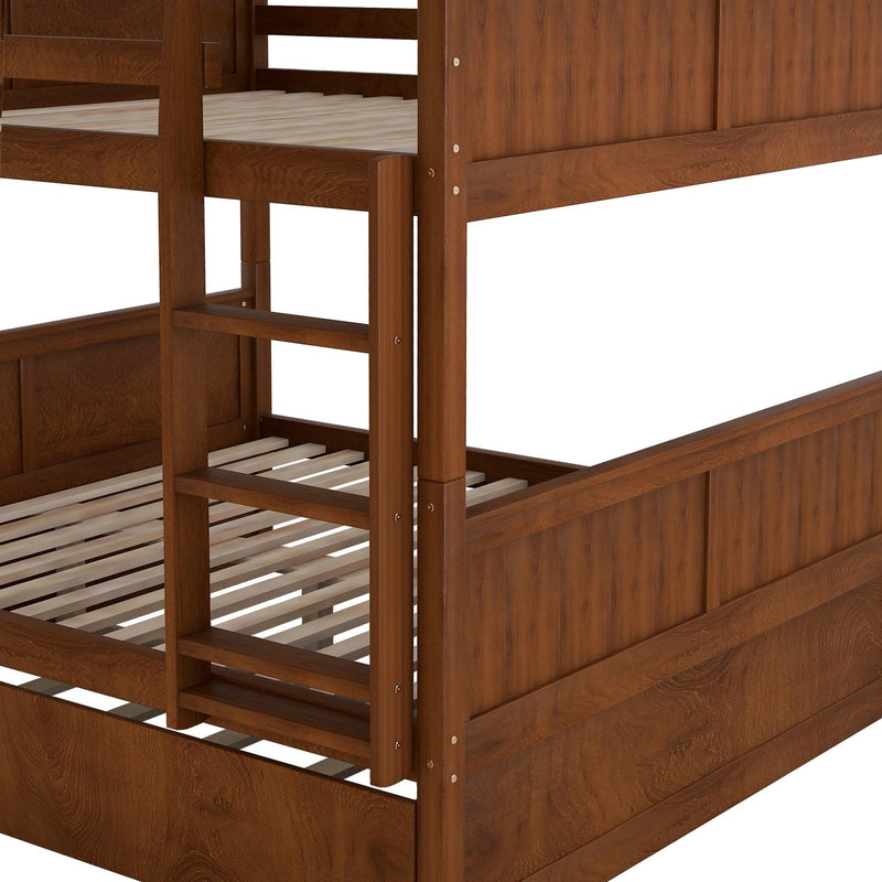 Full Over Full Bunk Bed with Twin Size Trundle, Ladder, Head and Footboard - Walnut - Urban Living Furniture (Los Angeles, CA)