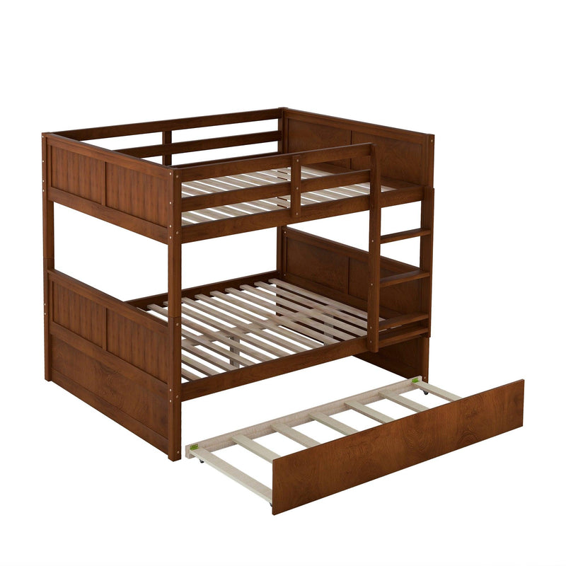 Full Over Full Bunk Bed with Twin Size Trundle, Ladder, Head and Footboard - Walnut - Urban Living Furniture (Los Angeles, CA)