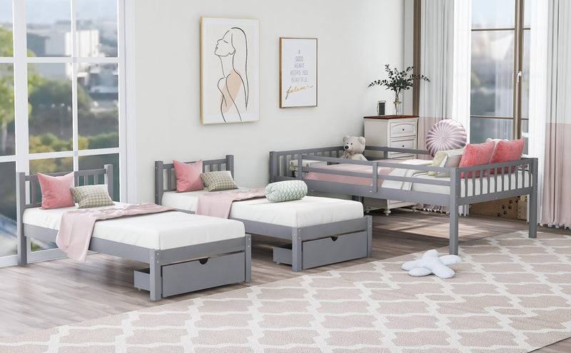 Full Over Twin and  Twin Bunk Bed with Drawers and Guardrails - Gray - Urban Living Furniture (Los Angeles, CA)