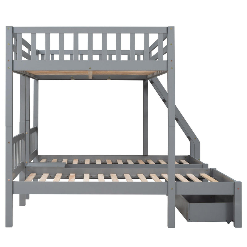 Full Over Twin and  Twin Bunk Bed with Drawers and Guardrails - Gray - Urban Living Furniture (Los Angeles, CA)