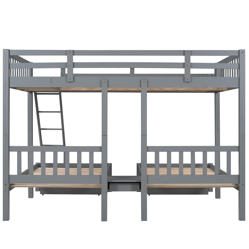 Full Over Twin and  Twin Bunk Bed with Drawers and Guardrails - Gray - Urban Living Furniture (Los Angeles, CA)