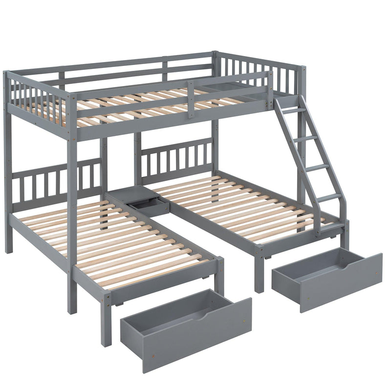 Full Over Twin and  Twin Bunk Bed with Drawers and Guardrails - Gray - Urban Living Furniture (Los Angeles, CA)