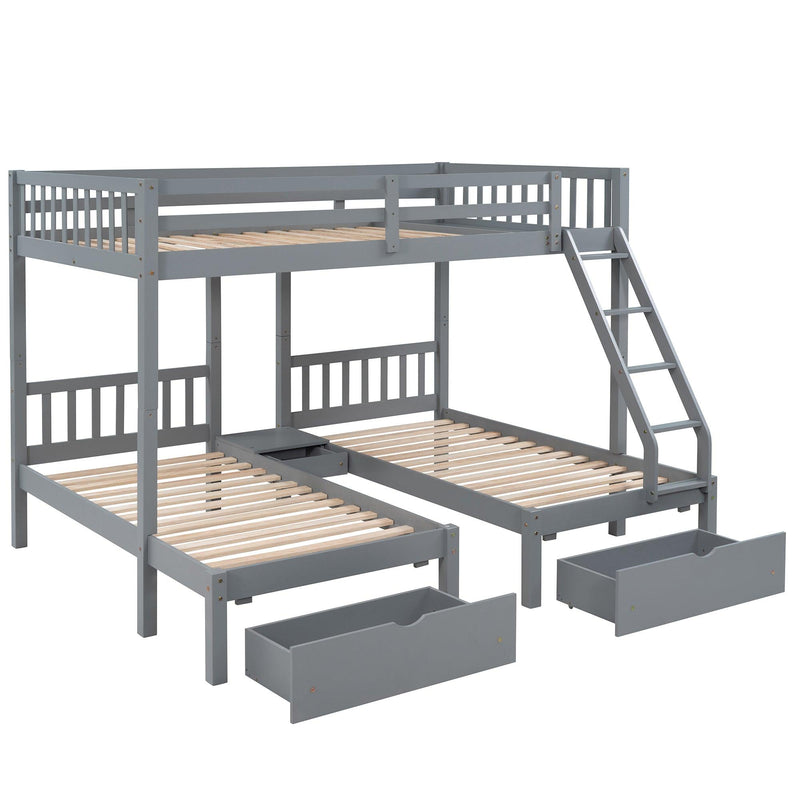 Full Over Twin and  Twin Bunk Bed with Drawers and Guardrails - Gray - Urban Living Furniture (Los Angeles, CA)