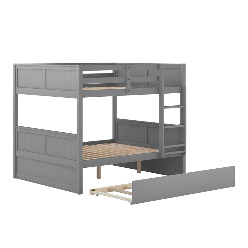 Full Over Full Bunk Bed with Twin Size Trundle, Ladder, Head and Footboard - Gray - Urban Living Furniture (Los Angeles, CA)