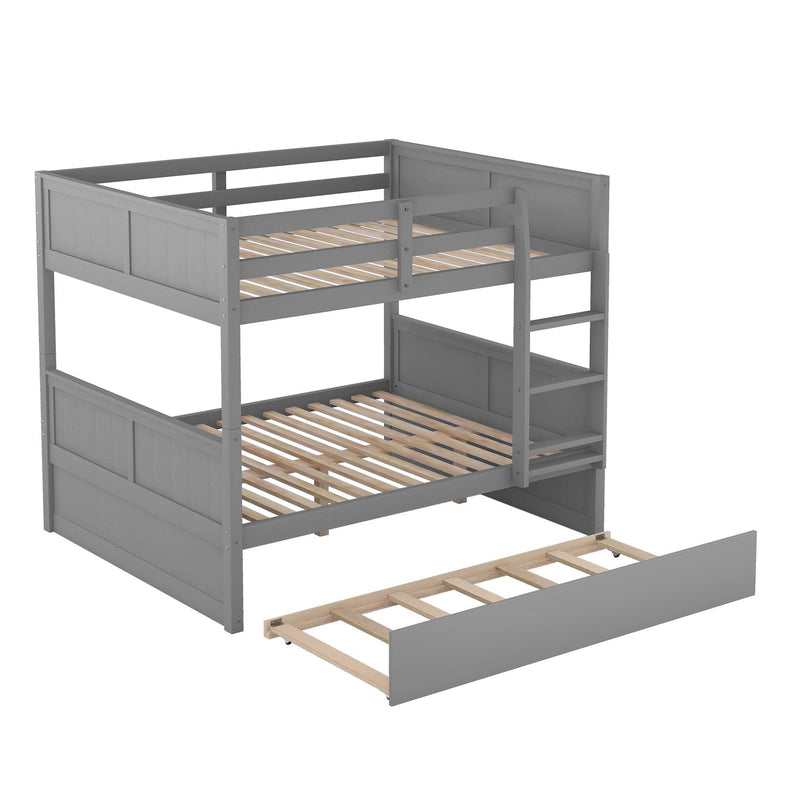 Full Over Full Bunk Bed with Twin Size Trundle, Ladder, Head and Footboard - Gray - Urban Living Furniture (Los Angeles, CA)