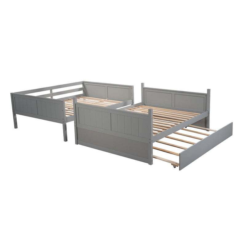 Full Over Full Bunk Bed with Twin Size Trundle, Ladder, Head and Footboard - Gray - Urban Living Furniture (Los Angeles, CA)