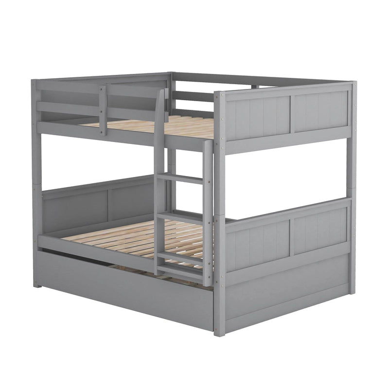 Full Over Full Bunk Bed with Twin Size Trundle, Ladder, Head and Footboard - Gray - Urban Living Furniture (Los Angeles, CA)