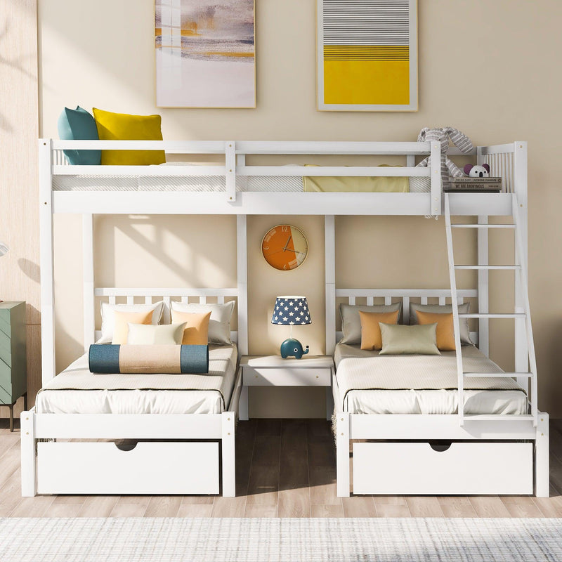 Full Over Twin and  Twin Bunk Bed with Drawers and Guardrails - White - Urban Living Furniture (Los Angeles, CA)