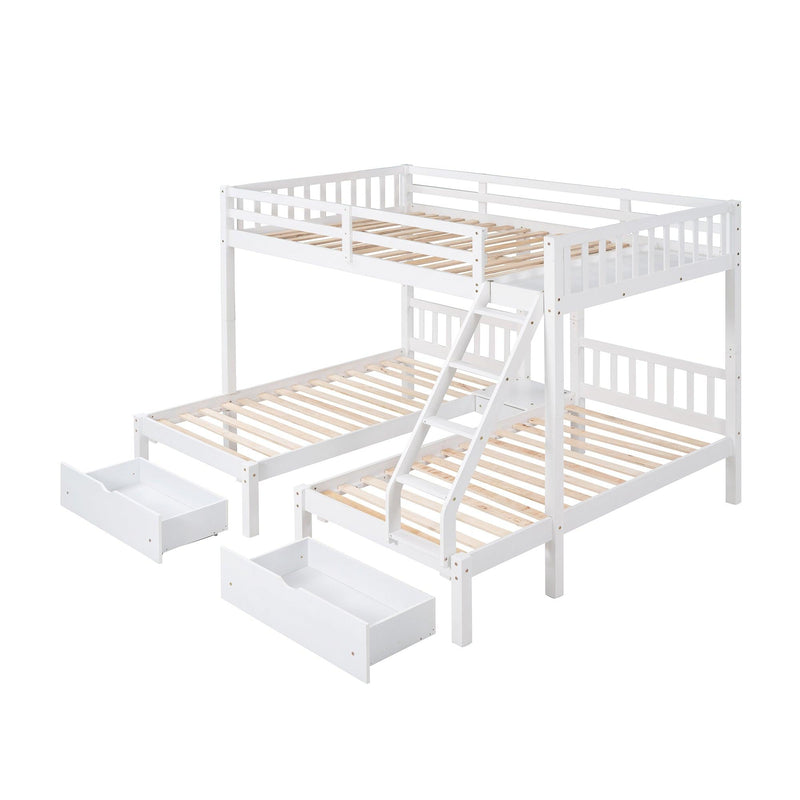 Full Over Twin and  Twin Bunk Bed with Drawers and Guardrails - White - Urban Living Furniture (Los Angeles, CA)