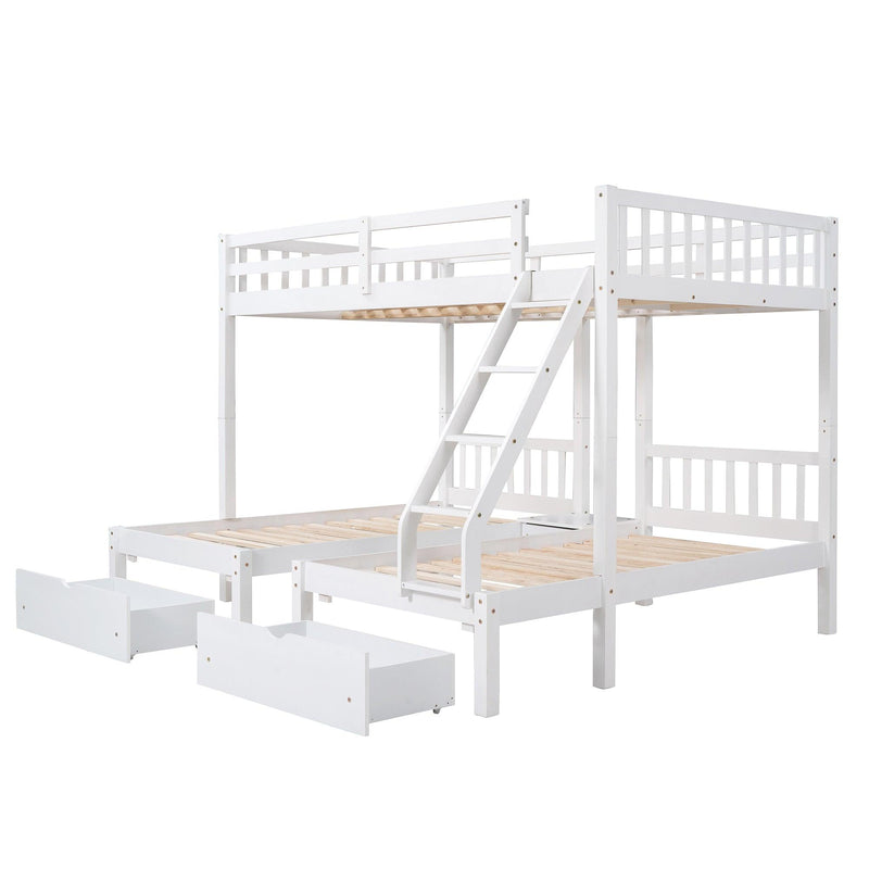 Full Over Twin and  Twin Bunk Bed with Drawers and Guardrails - White - Urban Living Furniture (Los Angeles, CA)