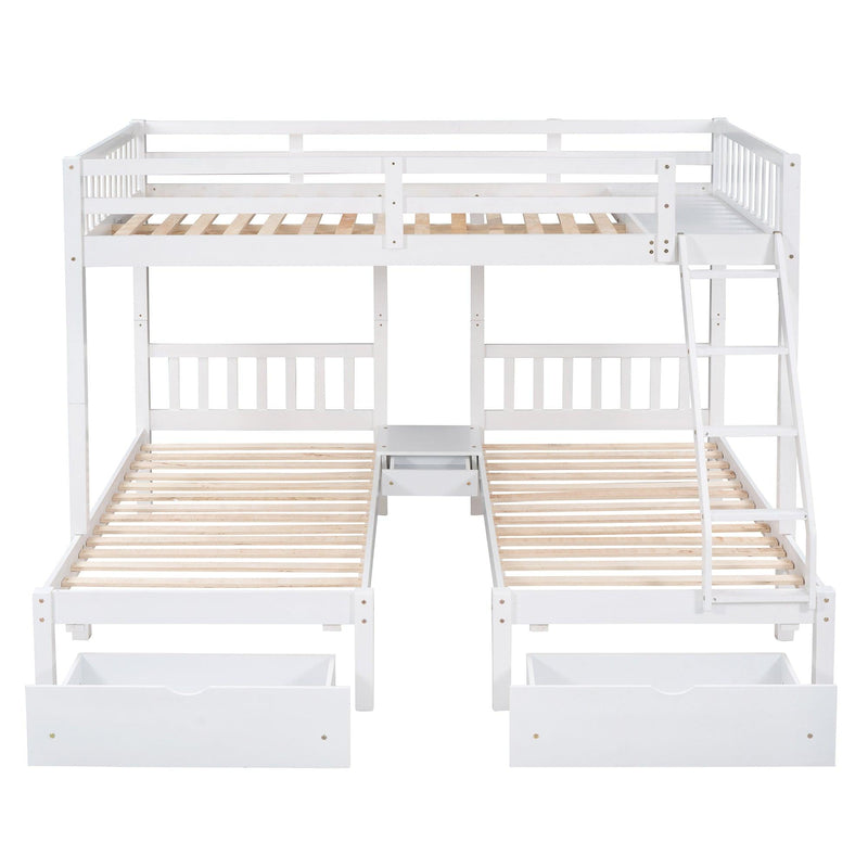 Full Over Twin and  Twin Bunk Bed with Drawers and Guardrails - White - Urban Living Furniture (Los Angeles, CA)