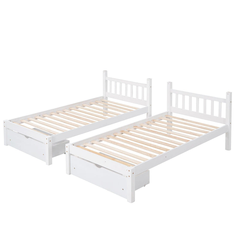 Full Over Twin and  Twin Bunk Bed with Drawers and Guardrails - White