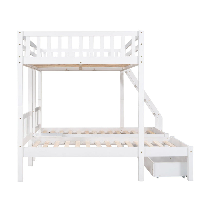 Full Over Twin and  Twin Bunk Bed with Drawers and Guardrails - White - Urban Living Furniture (Los Angeles, CA)