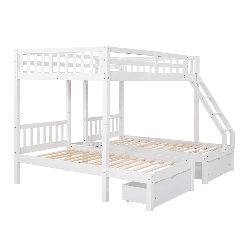 Full Over Twin and  Twin Bunk Bed with Drawers and Guardrails - White - Urban Living Furniture (Los Angeles, CA)