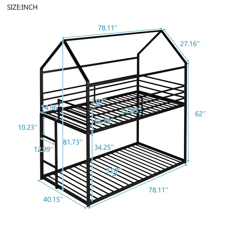 Twin over Twin Metal House Shaped Bunk Beds with Built-in Ladder - Black - Urban Living Furniture (Los Angeles, CA)